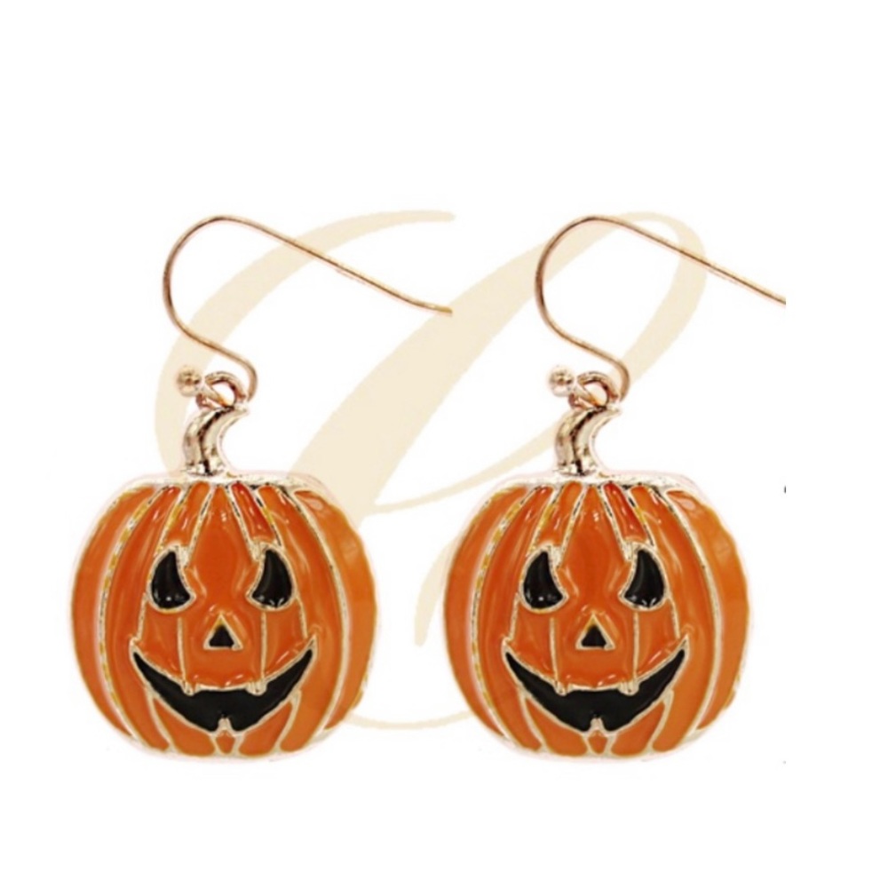 🎃 Halloween Pumpkin Jack O Lantern Gold Earrings NEW - Picture 2 of 3